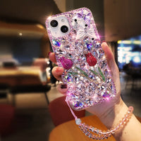 3D Butterfly Bling Rose Diamond Chain Case For Samsung S23 S22 S21 series