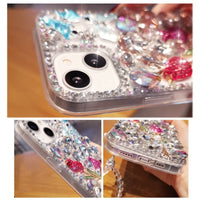 3D Butterfly Bling Rose Diamond Chain Case For Samsung S23 S22 S21 series