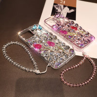 3D Butterfly Bling Rose Diamond Chain Case For Samsung S23 S22 S21 series