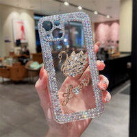 3D Camellia Swan Bling Diamond Case For iPhone 14 13 12 series