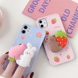 3D Cartoon Rabbit Bear Peach Strawberry Holder Stand Silicone Soft Case for iPhone 11 Series
