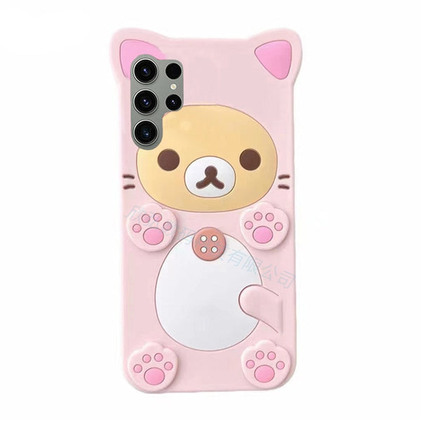 3D Cute Cartoon Pink Bear Kawaii Soft Silicone Case for Samsung Galaxy S23 S22 Ultra Plus