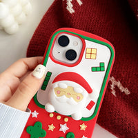 3D Cute Folding Bracket Christmas Elk Deer Santa Claus 
 Soft Case for iPhone 15 14 13 series