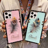 3D Diamond Plume Feather Lanyard Silicone Case For iPhone 14 13 12 series