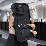 3D Cute Kitty Makeup Mirror Soft Liquid Silicone Case for iPhone 15 14 13 12 series