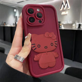 3D Cute Kitty Makeup Mirror Soft Liquid Silicone Case for iPhone 15 14 13 12 series