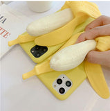3D Stress Reliever Funny Peeled Banana Phone Case For iPhone 11 Series