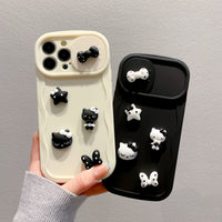 3D Hello Kitty Black Bow Sliding Lens Protection Cases For iPhone 14 13 12 series