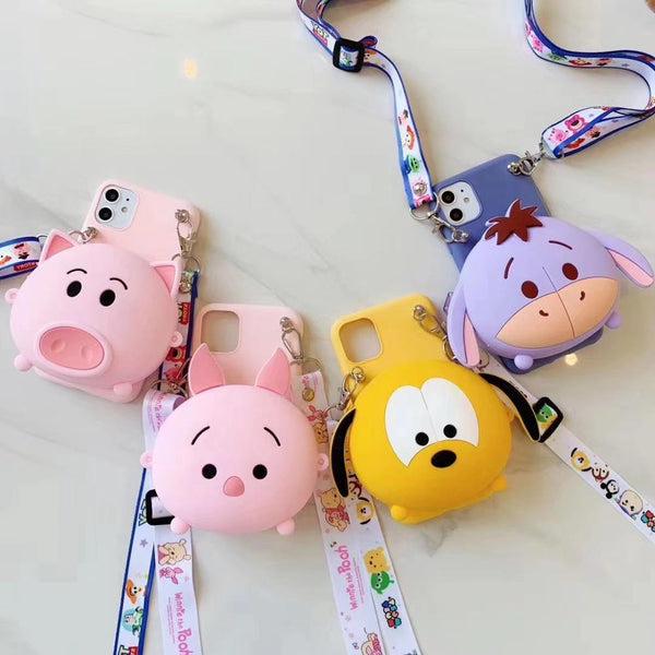 3D Eeyore Piglet Wallet Holder Soft Silicone Phone Cover for iPhone X XS XR MAX 11 Pro Max Samsung S9 S10 Note 10