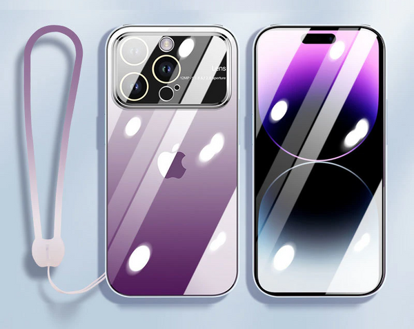 Fashion Gradient Color Big Window Transparent Armor Lanyard Case for iPhone 14 13 12 series