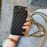 Luxury Crossbody Leather Lanyard Chain Rhombus Case for iPhone 13 12 11 Pro Max