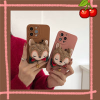 Winter Plush Cartoon Elk Doll Bowknot Soft Silicone Candy Color Case For iPhone 13 12 11 Series