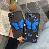 Luxury Beautiful Blue 3D Butterfly Bracket Kickstand Case Soft Silicon Cover For IPhone 11 Series 1