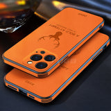 Luxury Leather Texture Deer Square Frame Camera Protector Case for iPhone 13 12 Series