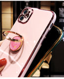 Luxury Soft Silicone Stand Ring Holder Case With Finger Ring For iPhone 12 11 Series