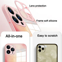 Watercolor Liquid Silicone Lens Protect Tempered Glass Case for iPhone 12 11 Series