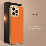 Luxury Leather Frame Metal Lens Protection Case For iPhone 14 13 12 series