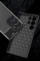 Luxury Business Ultra Thin Carbon Fiber TPU Silicone Edge Shockproof Case for Samsung Galaxy S23 Ultra Plus