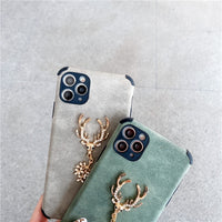 Leather Flash Elk Rhinestone Pattern Phone Case For iPhone 12 11 XS Series