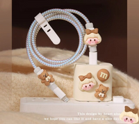 Cute Cartoon 3D Little Bear 18W Charger USB Data Cable Wrapping Case For iPhone 14 13 12 series