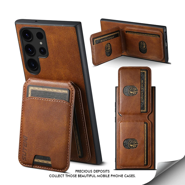 Leather Bracket Card Holders Wallet Case For Samsung S23 S22 Ultra Plus