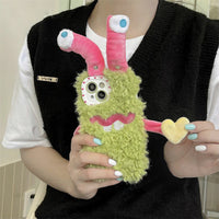 Cute Snails Fluffy Plush Case for iPhone 14 13 12 series