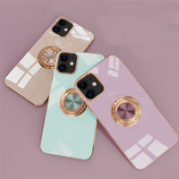 6D Plating Gold Frame Soft TPU Ring Stand Case for iPhone 12 Series