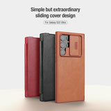 Slide Cover Camera Protection Flip Leather Case For Samsung Galaxy S22 Ultra Plus