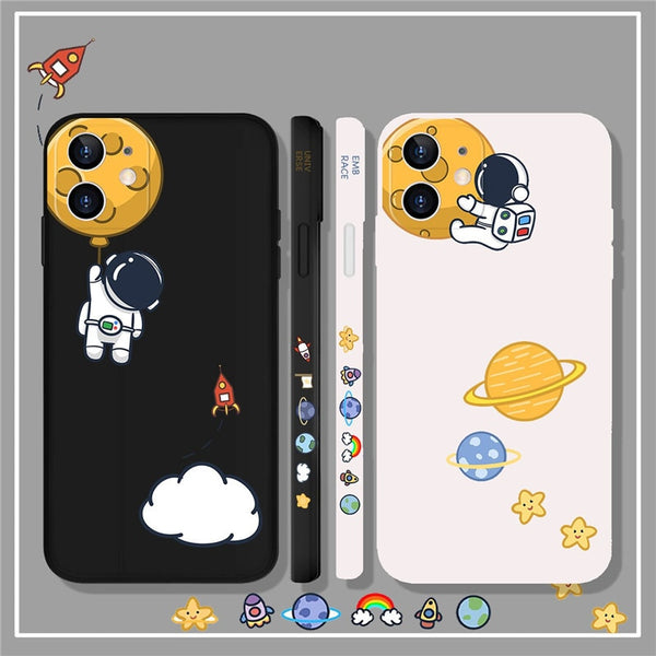 Liquid Silicone Astronaut Spaceship Frame Phone Case for iphone 12 11 Series