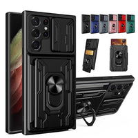 Slide Stand Kickstand Ring Military Grade Card Slot Case For Samsung S22 S21 Ultra Plus