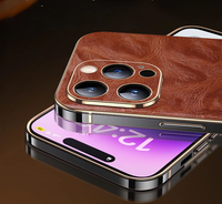 Premium Leather Oil Wax Metal Border Case for iPhone 14 13 series