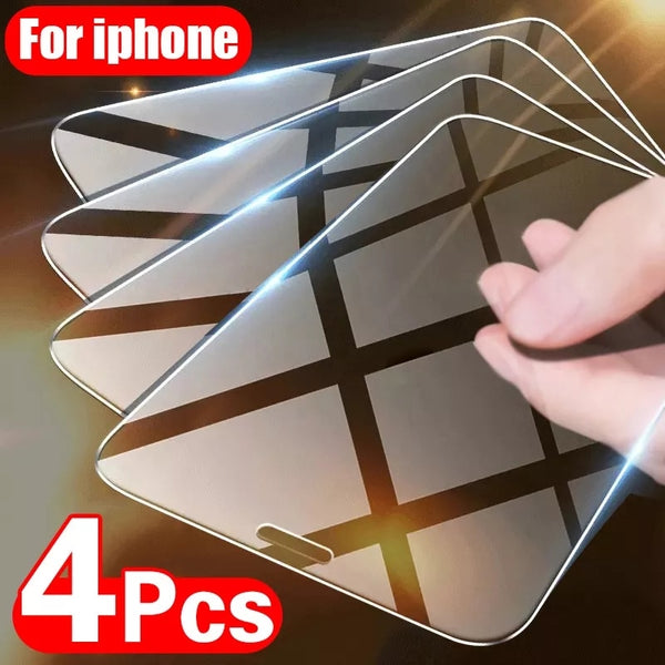 4PCs Tempered Glass Screen Protector For iPhone 14 13 12 series
