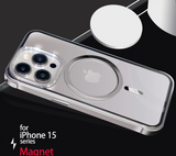 Luxury Magsafe Magnetic Metal Frame Transparent Case For iPhone 15 series