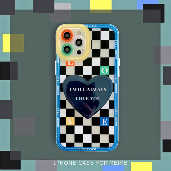 Luxury Retro Lattice Love Bracket Phone Case For iPhone 12 11 Series