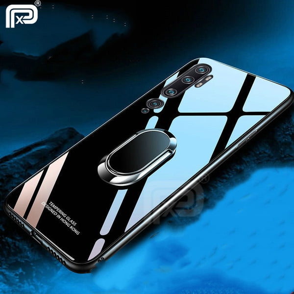 For XIaomi Mi Note 10 Case Tempered Glass With Ring Holder Hard Back Cover