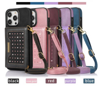 Crossbody Lanyard Flip Leather Wallet Card Holder Case For iPhone 15 14 13 12 series