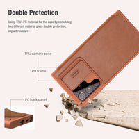 Leather Flip Cover Slide Camera Lens Protection Case For Samsung S22 Ultra S22 Plus