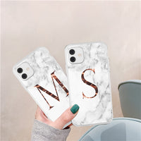 Initial Letter A Z Crown Soft Matte Marble Phone Case For iPhone 12 11 Series