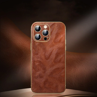 Premium Leather Oil Wax Metal Border Case for iPhone 14 13 series