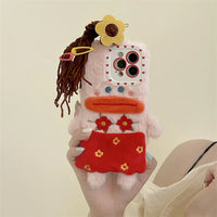 Cute Funny Girl Fluffy Plush Case for iPhone 14 13 12 series