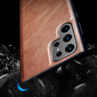 Luxury Vintage Leather Soft TPU Edge Back Case for Samsung Galaxy S22 Ultra Plus