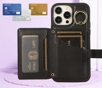 Crossbody Lanyard Flip Leather Wallet Case With Metal KickStand Ring for iPhone 15 14 13 12 series