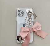 3D Bow Pearl Bracelet Chain Soft Case For iPhone 14 13 12 series