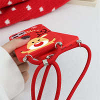 Soft TPU Christmas Deer Case with Necklace Lanyard Rope For iPhone 13 12 11 Series