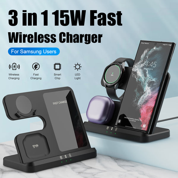 3 in 1 Wireless Charger Stand 15W Fast Wireless Charging for