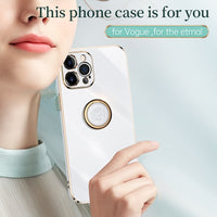 Square Plating Frame Soft Silicone Ring Stand Holder Phone Case For iPhone 12 11 Series