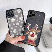 Cute Animal Cartoon Mery Christmas Matte Transparent Case For iPhone 13 12 11 Series