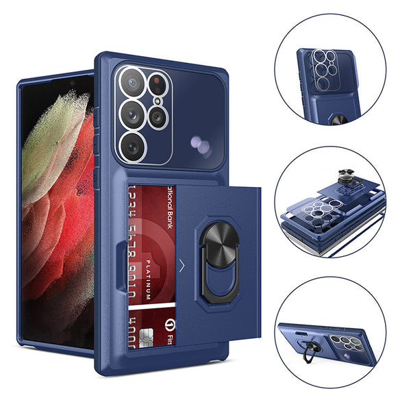 Metal Magnetic Ring Holder Card Slot Case For Samsung Galaxy S22 Ultra Plus