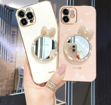 Luxury Makeup Mirror Pearl Bow Case for iPhone 12 11 Pro Max