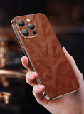 Premium Leather Oil Wax Metal Border Case for iPhone 14 13 series